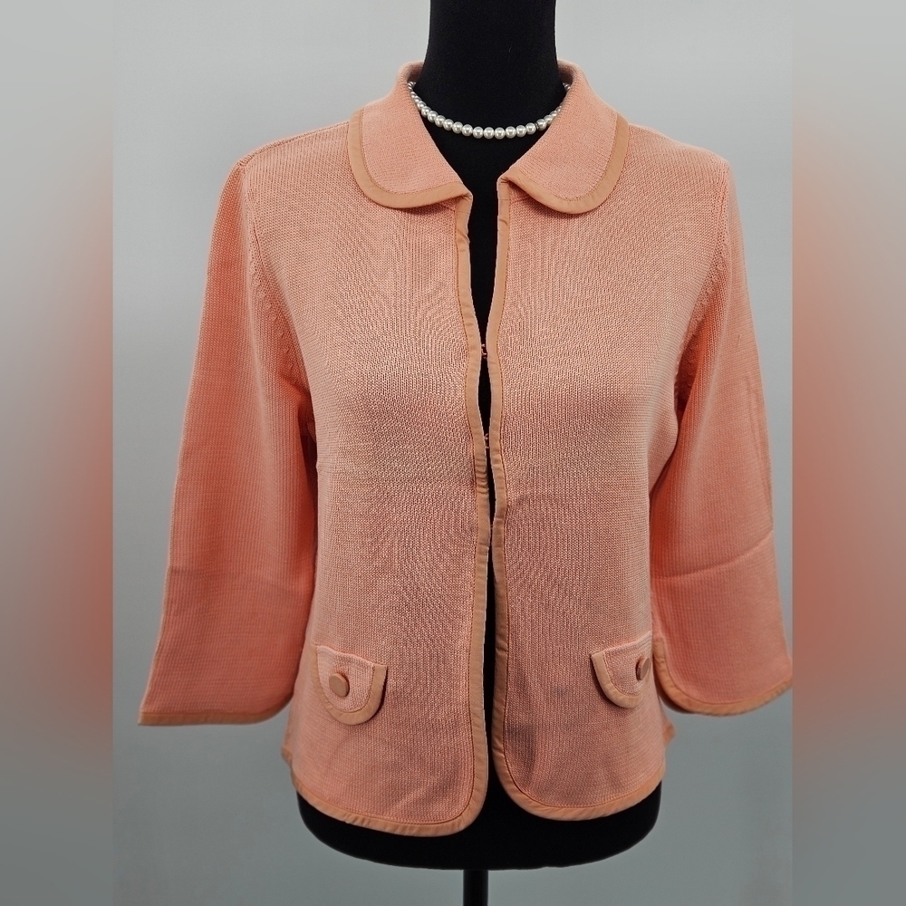 NWT J Jill PEACH Silk & Cotton COLLARED Sweater Cardigan Jacket Blazer Sz M READ